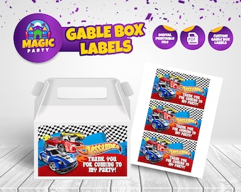 Race Cars Gable Box label - Printable - Party Treats - Editable Template - Party Favor - Personalized - Kids Birthday - DIGITAL FILE