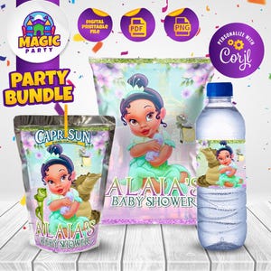 Tiana Baby Shower Bundle - Party Treats - Chip Bag - Capri Sun labels - Water Bottle Labels - Personalized - DIGITAL FILE