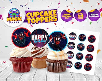 Miles Morales Cupcake Toppers - 2inch - *Instant Download* - Birthday Party Cupcake Picks - Toppers - DIGITAL FILE