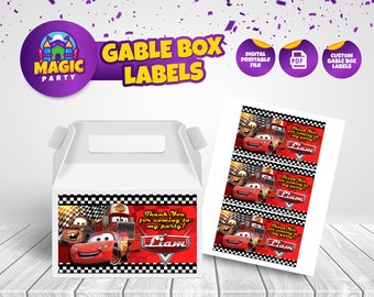 Cars Label Gable Boxes - Printable - Party Treats - Editable Template - Party Favor - Personalized - Kids Birthday - DIGITAL FILE