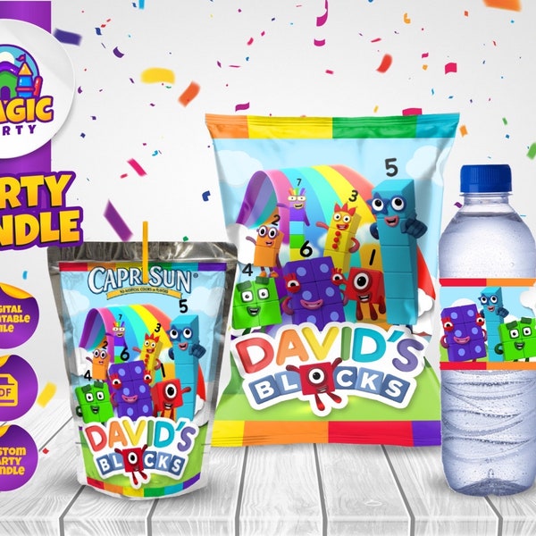 Numberblocks Birthday Party Bundle - Party Treats - Chip Bag - Capri Sun labels - Water Bottle Labels - Personalized - DIGITAL FILE
