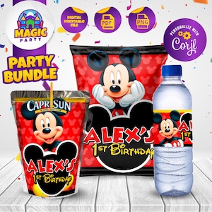 Mickey Party Bundle - Party Treats - Chip Bag - CapriSun - Water Bottle Labels - Personalized - DIGITAL FILE