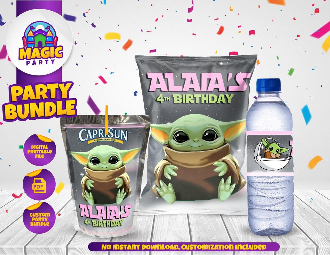 Baby Yoda Birthday Party Bundle - Party Treats - Chip Bag - Capri Sun ...