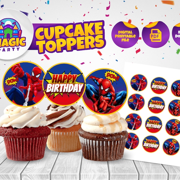 Spiderman Cupcake Topper *Instant Download* - Birthday Party Cupcake Picks - Toppers - DIGITAL FILE