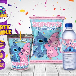 Stitch & Angel - Birthday Party Bundle - Party Treats - Chip Bag - Capri Sun labels - Water Bottle Labels - Personalized - DIGITAL FILE