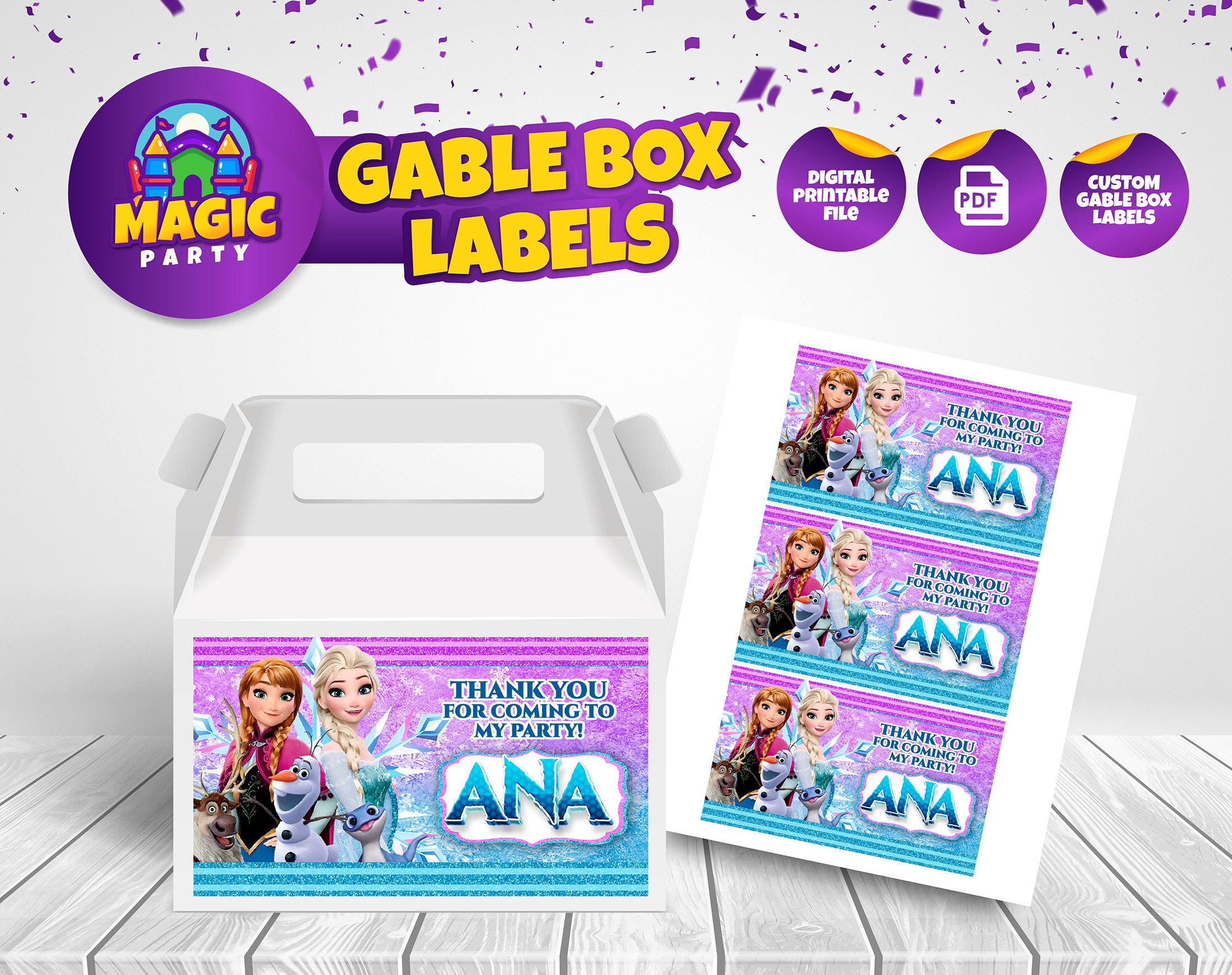 Froze Gable Box label - Printable - Party Treats - Editable Template - Party Favor - Personalized - Kids Birthday - DIGITAL FILE