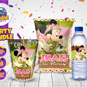 Minnie Safari Birthday Party Bundle - Minnie Party Treats - Chip Bag - Capri Sun labels - Water Bottle Labels - Personalized - DIGITAL FILE