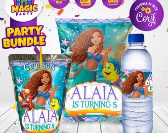 Paquete de fiesta de cumpleaños de Ariel - Etiquetas para fiesta de La Sirenita - Bolsa de papas fritas - CapriSun - Botella de agua - Personalizado - ARCHIVO DIGITAL