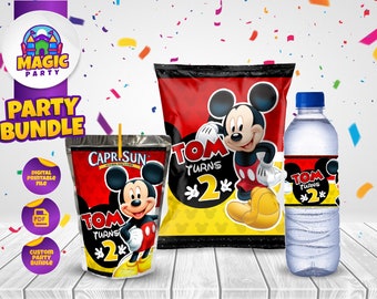 Mickey Party Bundle (2 design options) - Party Treats - Chip Bag - CapriSun - Water Bottle Labels - Personalized - DIGITAL FILE