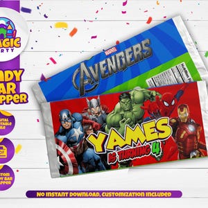 Avengers Birthday Candy Bar Wrapper - 5.2 x 5.8" printable labels - Bar wrapper - Kids Birthday - Template Printable - DIGITAL FILE