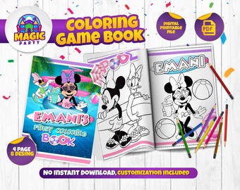 Minnie Pool Party Coloring Book - Kids Activity - Summer theme - Birthday - Printable - Personalized - Not Instant Download - DIGITAL FILE