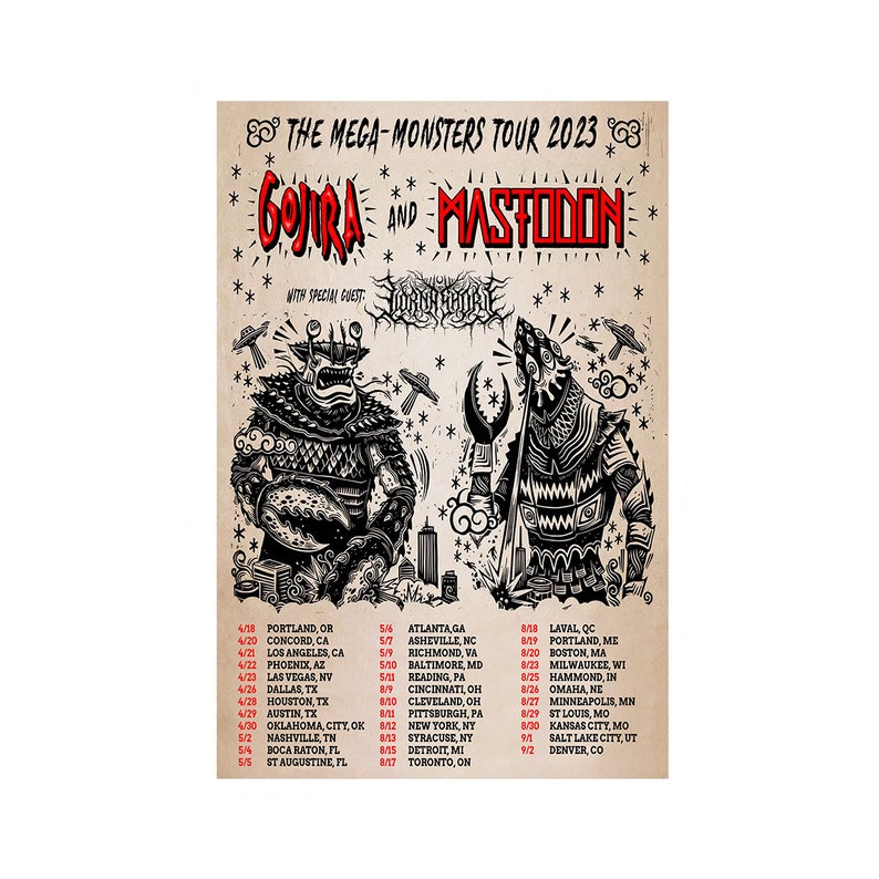 Gojira and Mastodon Tour Poster Etsy