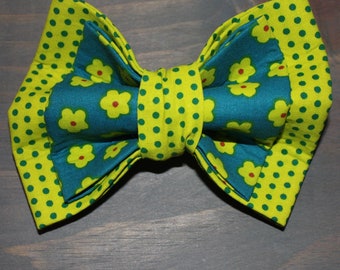 Teal Polka Dots with Flowers Bow Tie