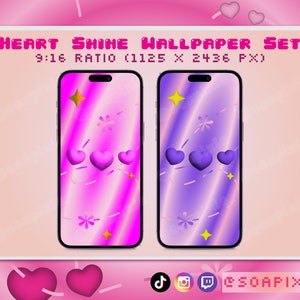 Heart Shine Phone Wallpaper Set | iPhone | Android | Aesthetic Lock Screen | iOS | 3D | Y2K | Gradient | Kawaii | Sparkle | Flowers