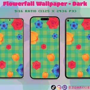 ACNH Flowerfall Phone Wallpaper | Dark Mode | iPhone | Android | Aesthetic Lock Screen | iOS | Rose/Tulip/Windflower | Gingham/Plaid | Grid