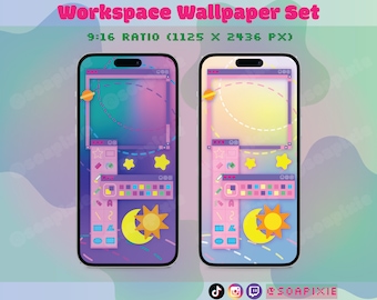 Kawaii MS Paint Workspace Phone Wallpaper Set | Light&Dark Mode | iPhone | Android | Aesthetic Lock Screen | iOS | Moon/Stars | Art Palette