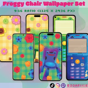ACNH Froggy Phone Wallpaper Set | Light & Dark Mode | iPhone | Android | Aesthetic Lock Screen | iOS | Flowers | Chair | Plaid | Flip Cell
