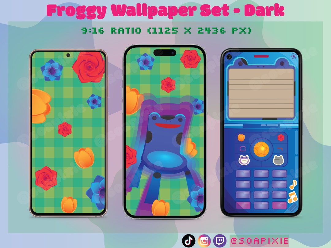 ACNH Froggy Phone Wallpaper Set Dark Mode iPhone Android Aesthetic Lock