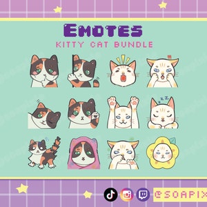12 CAT EMOTES BUNDLE | Twitch, Discord, Youtube Streamer Kawaii Asset | Pet Lover | Cat Person