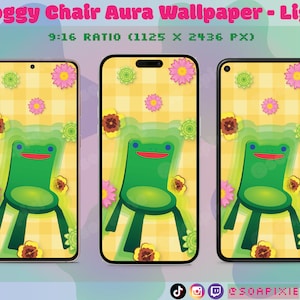 ACNH Froggy Chair Aura Phone Wallpaper | Light Mode | iPhone | Android | Aesthetic Lock Screen | iOS | Gingham | Grid | Plaid | Flowers