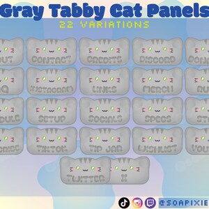グレータビーキャットのTwitchパネル：かわいいストリーマーアセット（デジタルダウンロード）