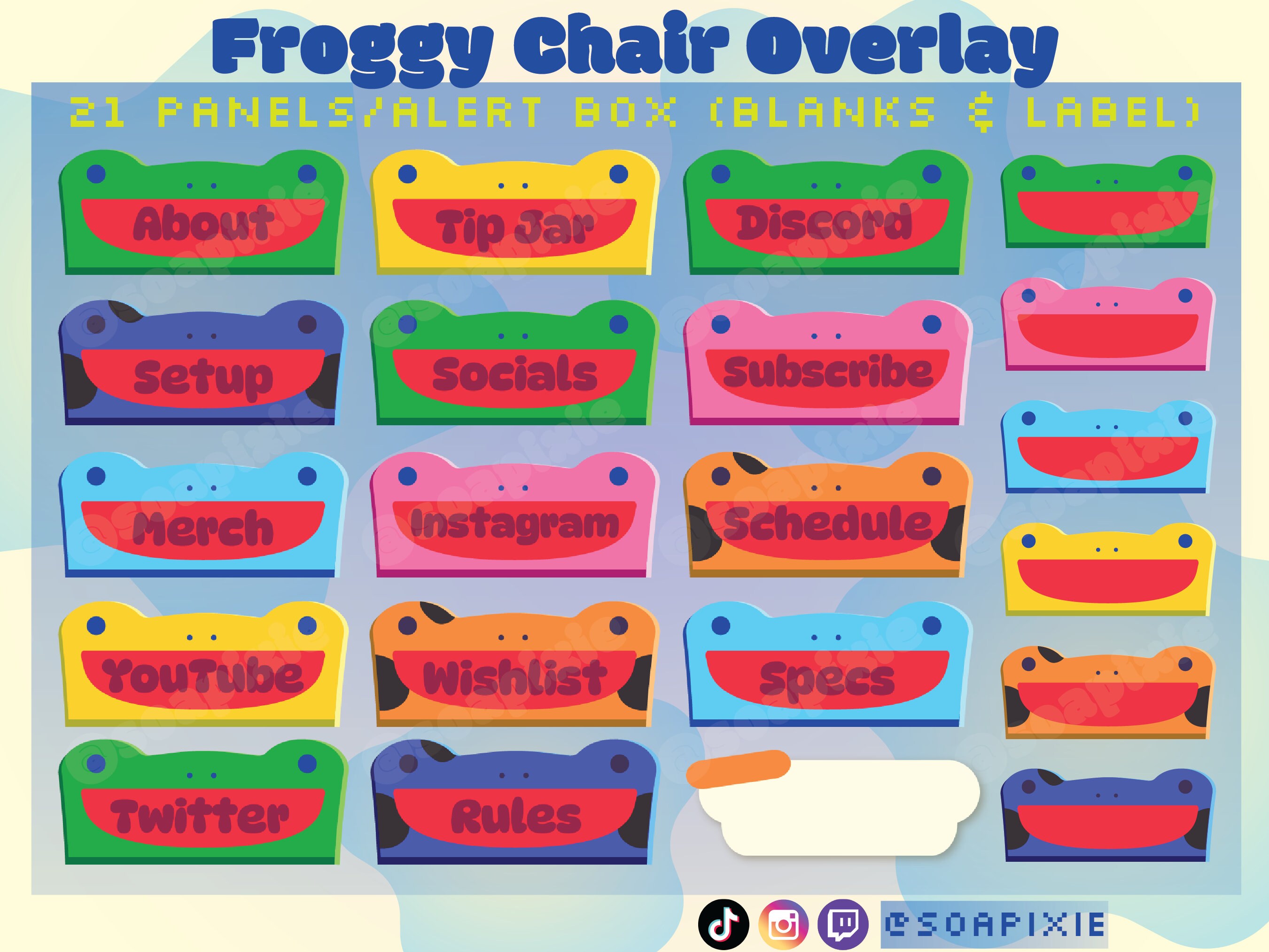 ACNH FROGGY CHAIR Panels Pack | 21 Panels (Blank Variants & 1 Label for Custom/Alerts) |  Twitch Streamer Kawaii Asset