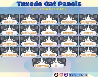 Tuxedo Cat Panels Pack | 22 Variations |  Twitch Streamer Kawaii Asset | Pet Lover | Cat Person