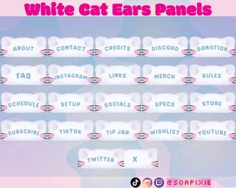 White Cat Ears Panels Pack | 22 Variations |  Twitch Streamer Kawaii Asset | Pet Lover | Cat Person