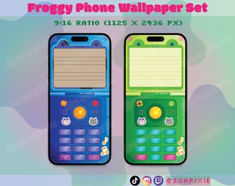 ACNH Froggy Flip Phone Wallpaper Set | Light & Dark Mode | iPhone | Android | Aesthetic Lock Screen | iOS | Flowers | Buttons | Stickers