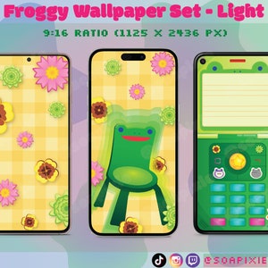 ACNH Froggy Phone Wallpaper Set | Light Mode | iPhone | Android | Aesthetic Lock Screen | iOS | Flowers | Gingham | Plaid | Flip Cell Phone