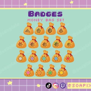 18 Money Bell Bag Symbols Sub/Bit Badges | Twitch, Discord, Youtube Streamer Kawaii Asset | Rainbow, ACNH, Aesthetic, Currency | 1 - 1M