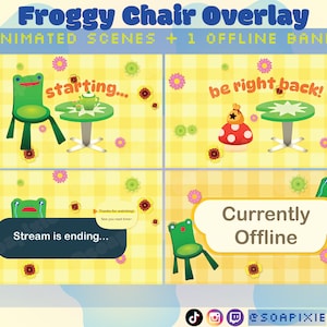 3 ACNH FROGGY CHAIR Animated Scenes + Offline Banner | Twitch, Discord, Youtube Streamer Kawaii Asset | Starting Soon, Brb, Stream Ending