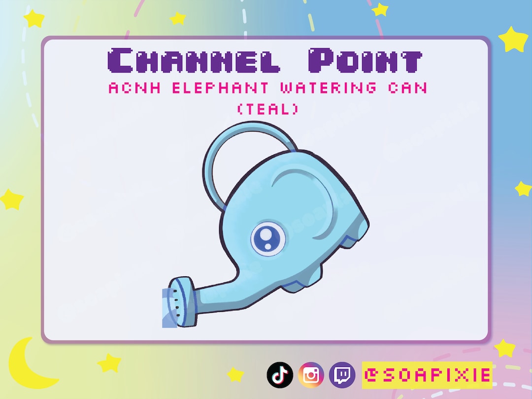 Teal ACNH Elephant Watering Can Channel Point Twitch Streamer Kawaii