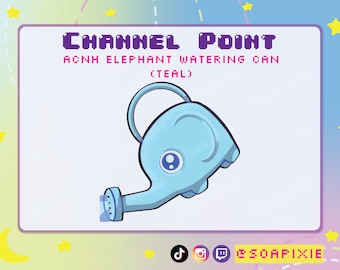 Teal ACNH Elephant Watering Can Channel Point / Twitch Streamer Kawaii Asset / Cottagecore, UwU, Cute & Cozy Gaming