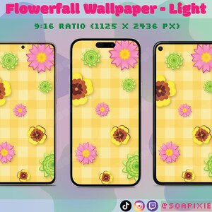 ACNH Flowerfall Phone Wallpaper | Light Mode | iPhone | Android | Aesthetic Lock Screen | iOS | Cosmo/Pansy/Mum | Gingham | Grid | Plaid