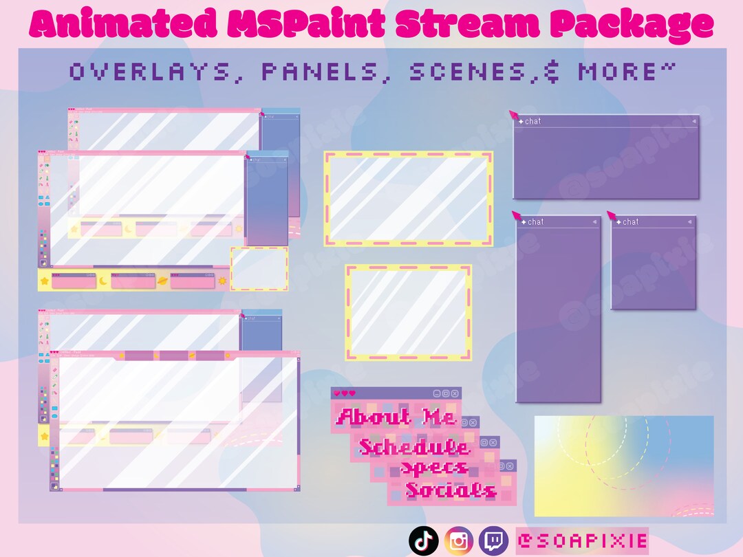 Animated Mspaint Stream Overlay Package: Kawaii Twitch Assets (digital ...