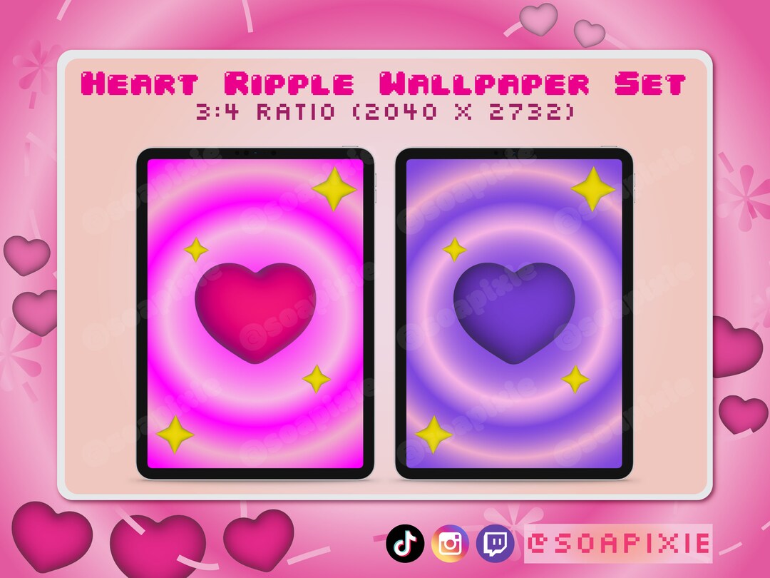 Y2K Heart Ripple Tablet Wallpaper Set: Pink, Purple/ Light, Dark ...