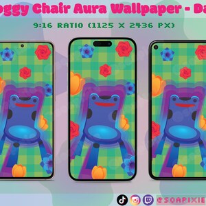 ACNH Froggy Chair Aura Phone Wallpaper | Dark Mode | iPhone | Android | Aesthetic Lock Screen | iOS | Gingham | Grid | Plaid | Flowers