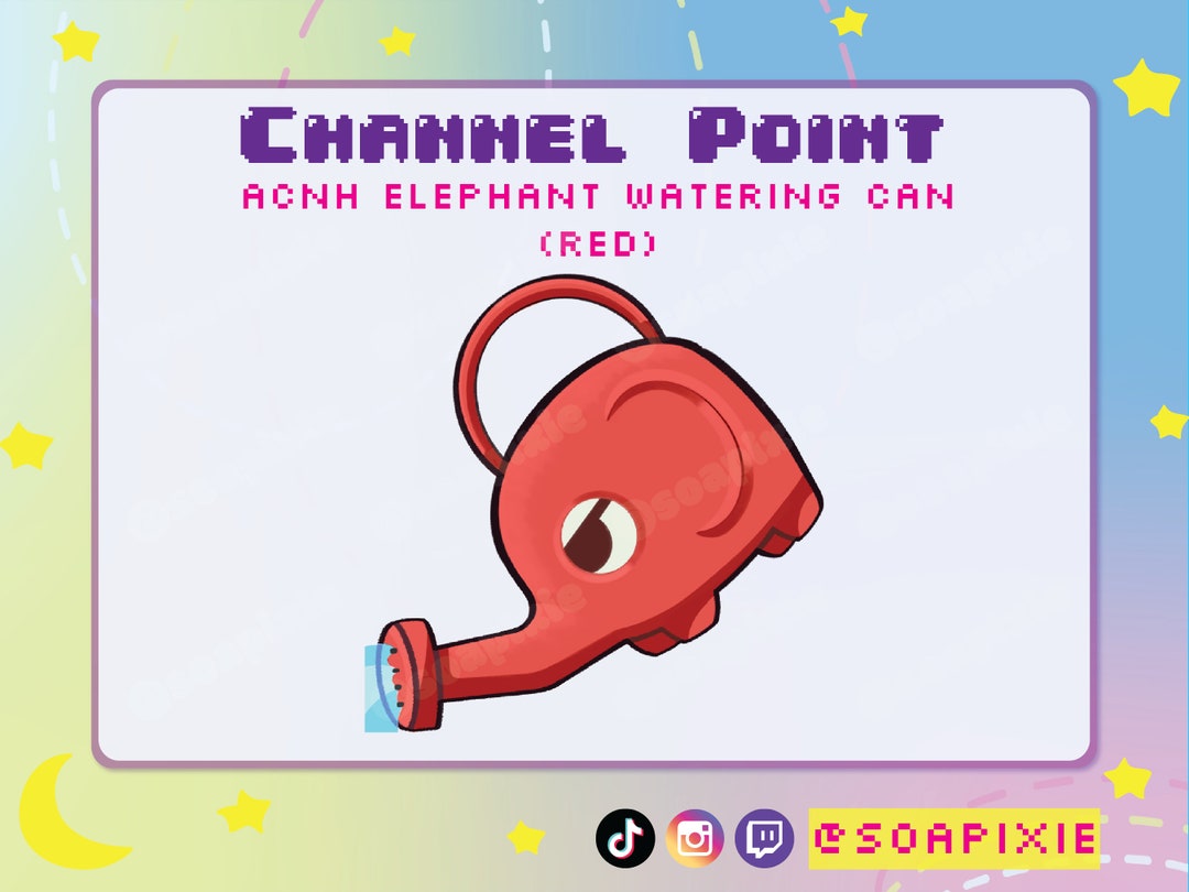Red ACNH Elephant Watering Can Channel Point Twitch Streamer Kawaii