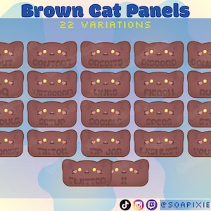 Brown Cat Panels Pack | 22 Variations |  Twitch Streamer Kawaii Asset | Pet Lover | Cat Person