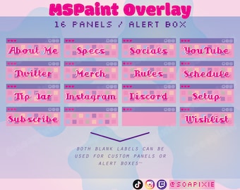 MSPaint Panels Pack | 16 Panels + 2 Blank Variants for Custom/Alerts |  Twitch Streamer Kawaii Asset