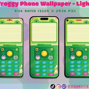 ACNH Froggy Flip Phone Wallpaper | Light Mode | iPhone | Android | Aesthetic Lock Screen | iOS | Cell | Buttons | Flowers | Stickers | Retro
