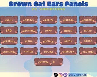 Brown Cat Ears Panels Pack | 22 Variations |  Twitch Streamer Kawaii Asset | Pet Lover | Cat Person