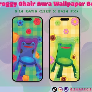 ACNH Froggy Chair Aura Phone Wallpaper Set | Light & Dark Mode | iPhone | Android | Aesthetic Lock Screen | iOS | Flowers | Gingham | Plaid