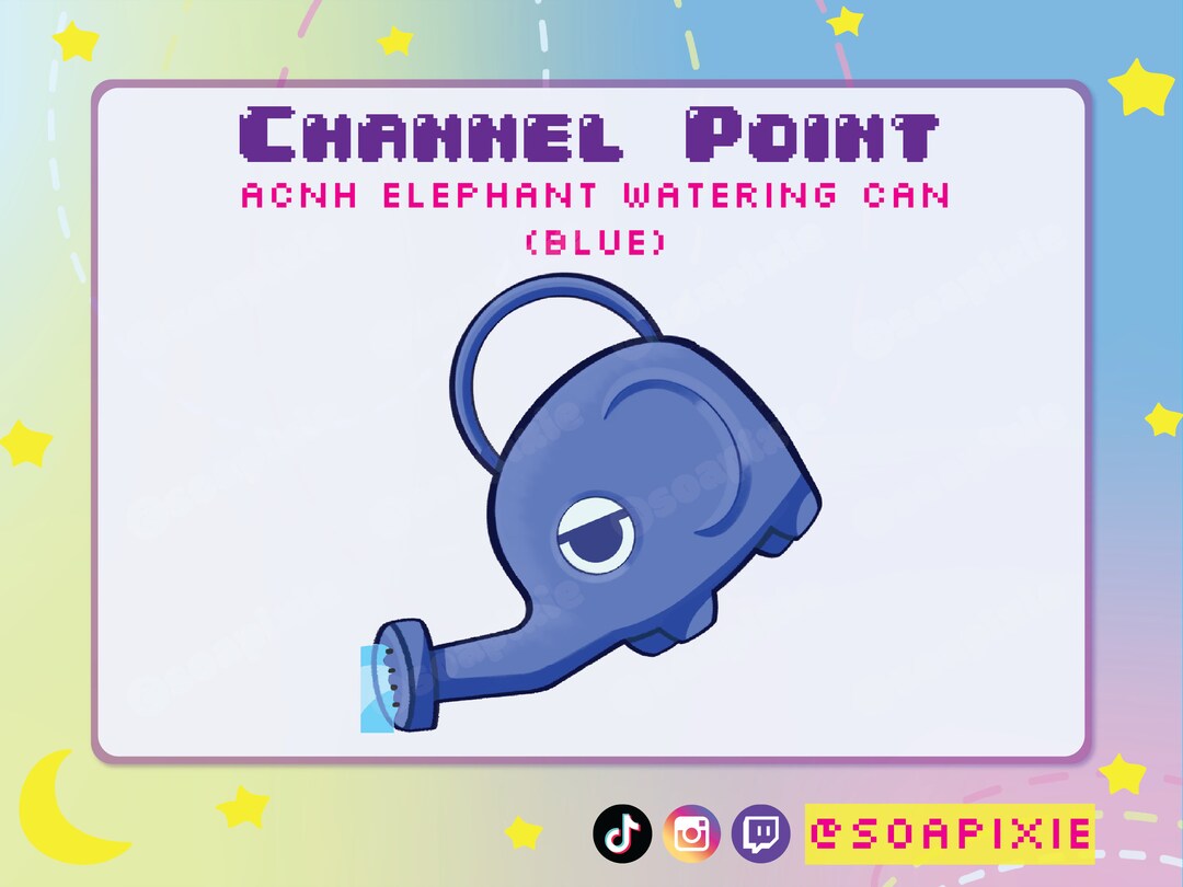 Blue ACNH Elephant Watering Can Channel Point Twitch Streamer Kawaii