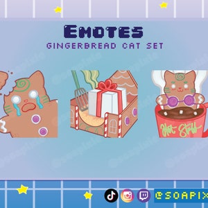 Gingerbread Cat Emote Set | Twitch, Discord, Youtube Streamer Kawaii Asset | Cracked, Present, Hot Stuff | Seasonal | Holiday | Winter