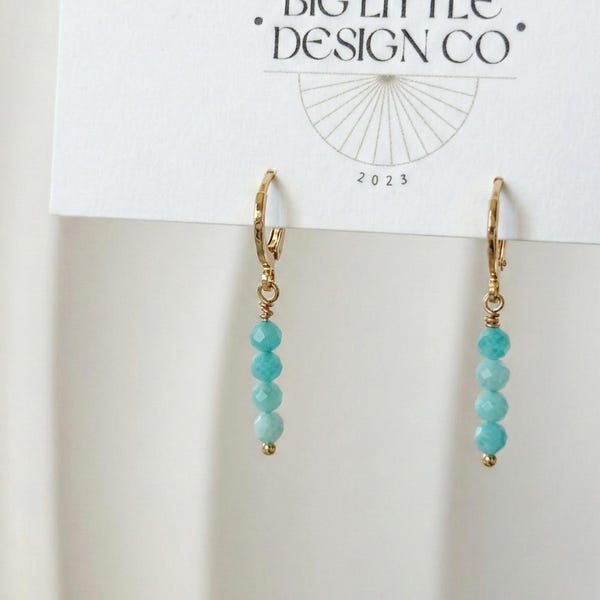 Teal Amazonite Stone Drop Dangle Earring, 18k Gold Plated