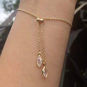 Adjustable double end dainty gold bracelet - Tiny CZ Marquis Charms| Everyday and Special Occasion | Gold plated, CZ | Handmade bracelet