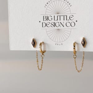 Northern Star (Black) w/ Hoop Double Earring | Everyday and Special Occasion | Gold, 18k Gold Plated Chain| Handmade Earring