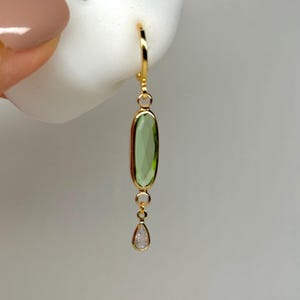 Sweet Green Dangle Hoops| Everyday and Special Occasion | Gold, 18k Gold Plated Chain| Handmade Earring